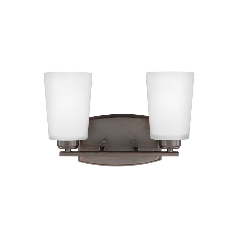 Generation Lighting Franport Transitional 2-Light Indoor Dimmable Bath Vanity Wall Sconce In Bronze Finish With Etched White Glass Shades
