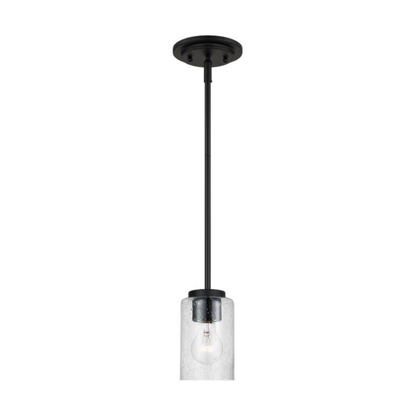 Generation Lighting Oslo Indoor Dimmable 1-Light Mini Pendant In A Midnight Black Finish With A Clear Seeded Glass Shade