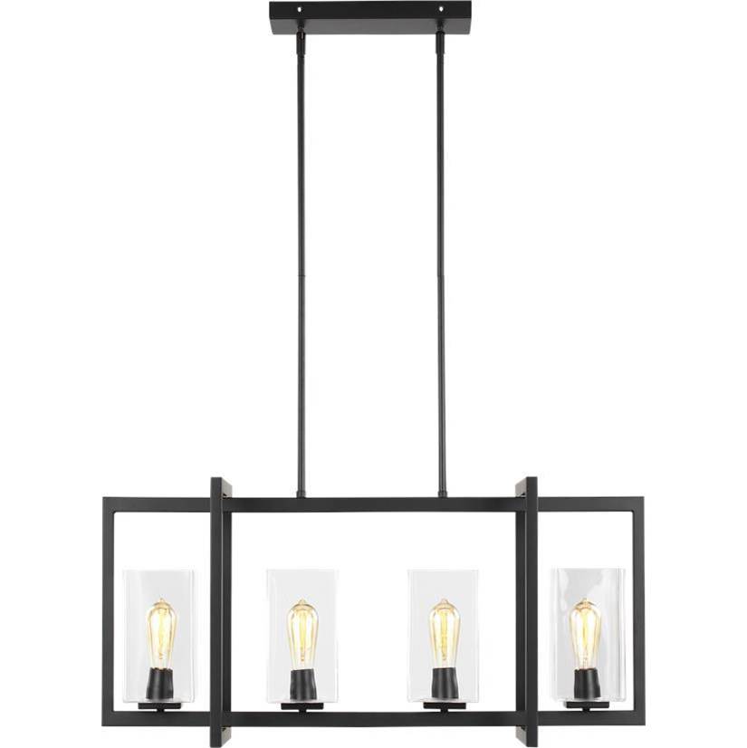 Generation Lighting Mitte Transitional 4-Light Indoor Dimmable Linear Island Ceiling Pendant Hanging Chandelier Light In Midnight Black Finish W/Clear Glass Shades