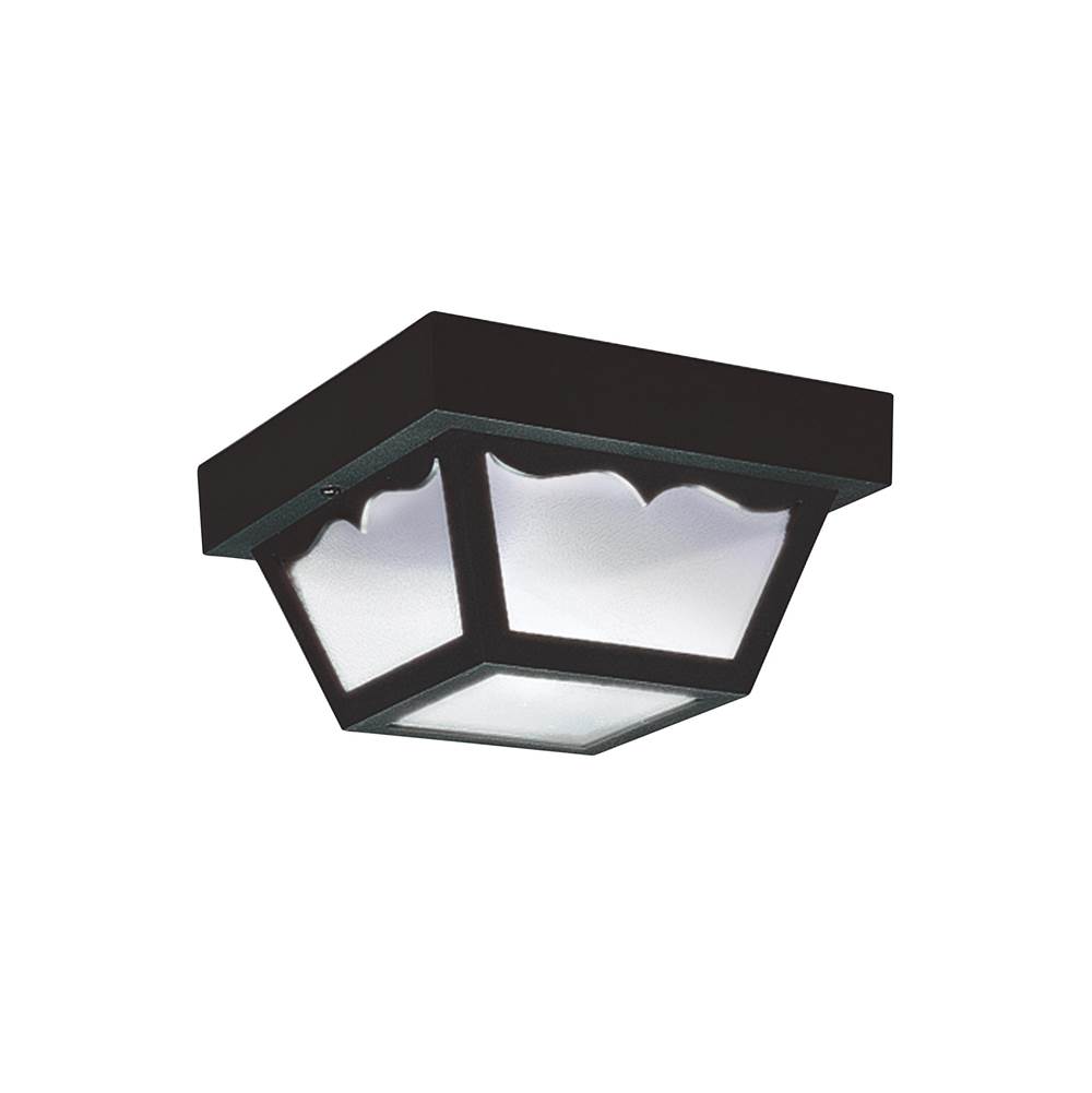 Generation Lighting Outdoor Ceiling Traditional 1-Light Outdoor Exterior Ceiling Flush Mount In Black Finish With Clear Textured Glass Panels