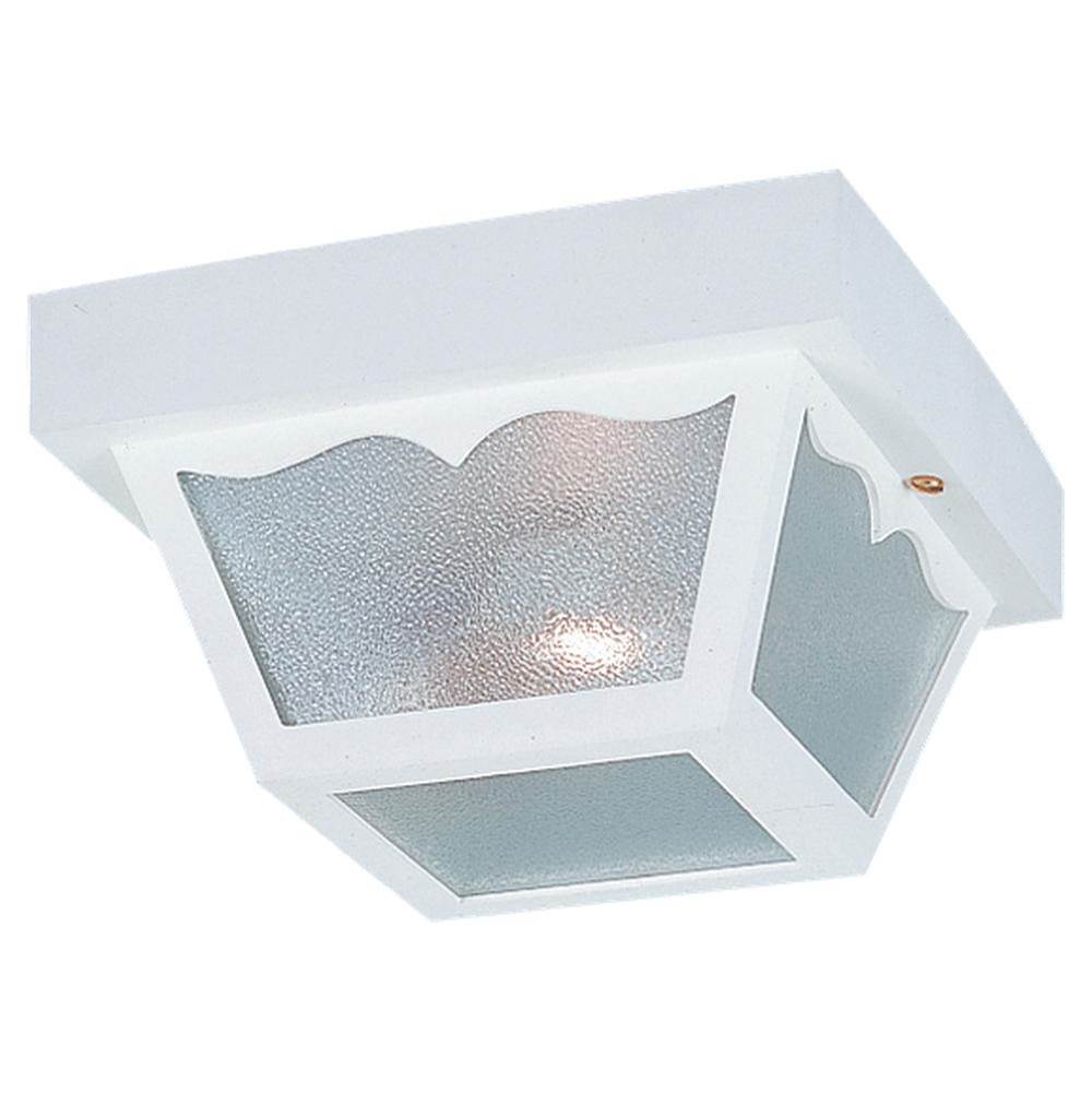 Generation Lighting Outdoor Ceiling Traditional 2-Light Outdoor Exterior Ceiling Flush Mount In White Finish With Clear Textured Glass Panels