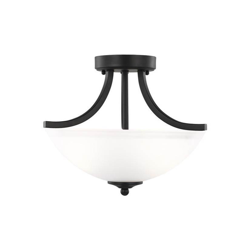 Generation Lighting Geary Transitional 2-Light Indoor Dimmable Ceiling Flush Mount Fixture In Midnight Black Finish With Satin Etched Glass Shade