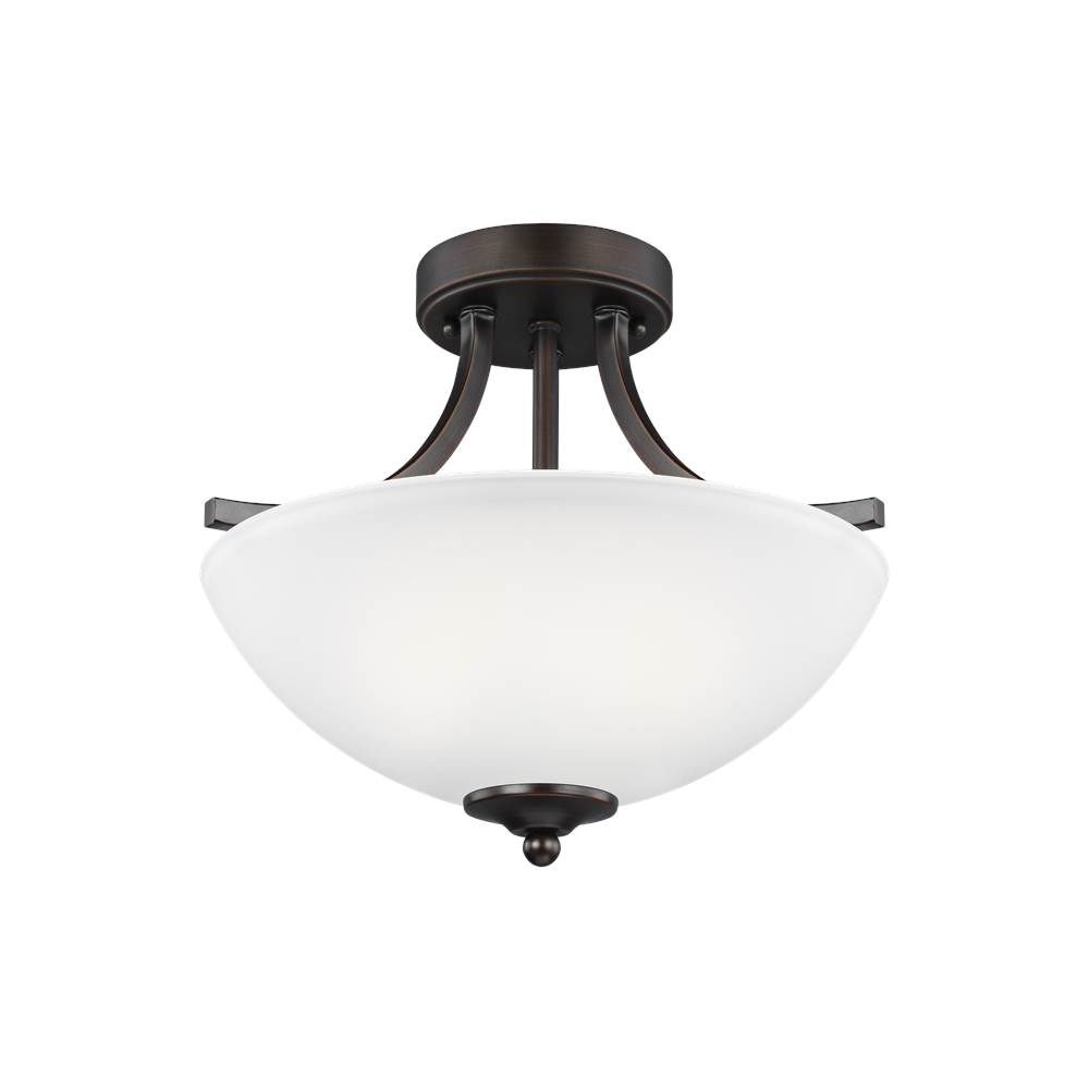 Generation Lighting Geary Transitional 2-Light Led Indoor Dimmable Ceiling Flush Mount Fixture In Bronze Finish With Satin Etched Glass Shade