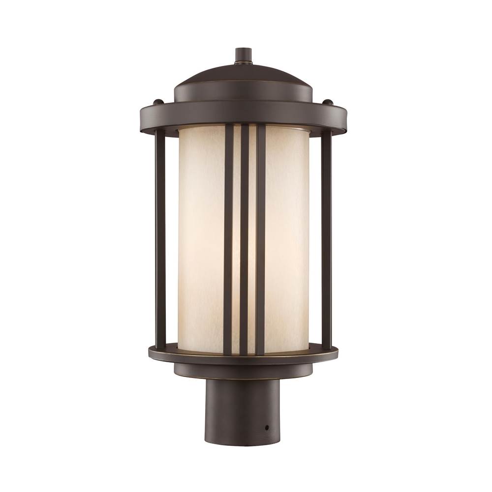 Generation Lighting Crowell Contemporary 1-Light Led Outdoor Exterior Post Lantern In Antique Bronze Finish With Creme Parchment Glass Shade