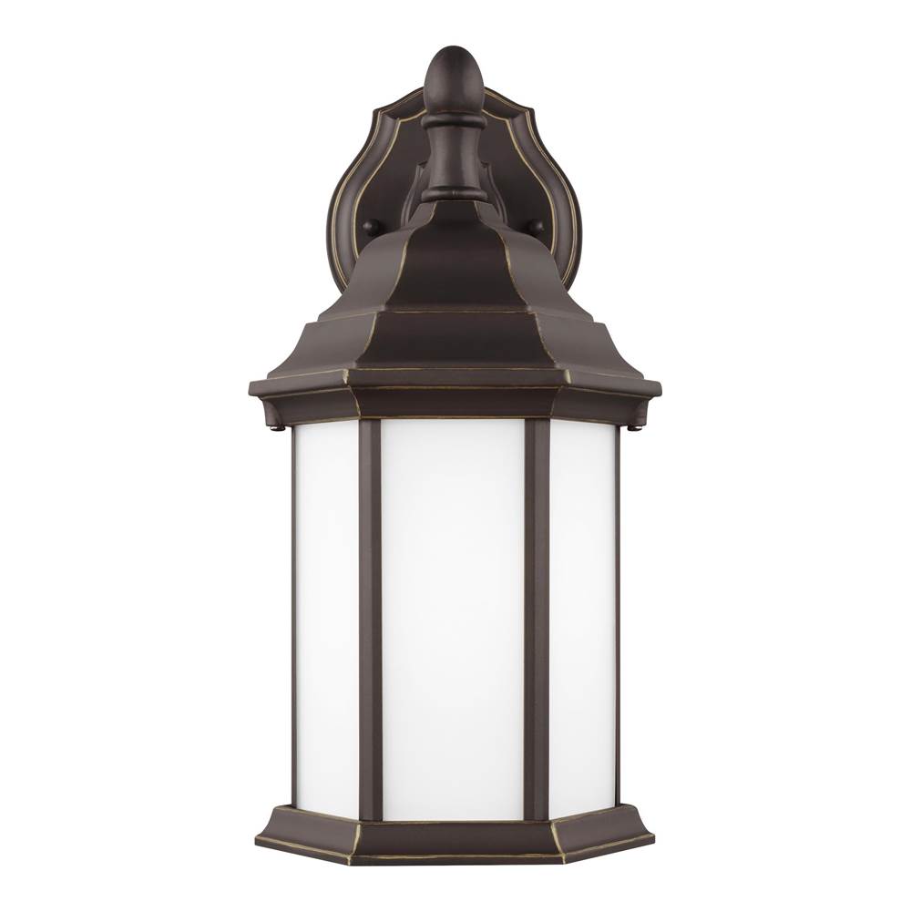 Generation Lighting Sevier Traditional 1-Light Outdoor Exterior Small Downlight Outdoor Wall Lantern Sconce In Antique Bronze Finish With Satin Etched Glass Panels