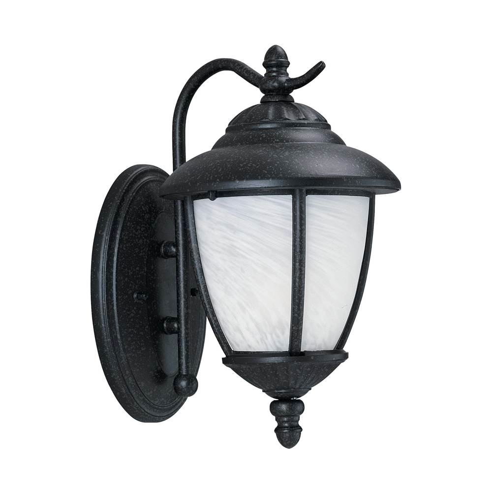 Generation Lighting Yorktown Transitional 1-Light Outdoor Exterior Wall Lantern Sconce In Forged Iron Finish With Swirled Marbleize Glass Shade