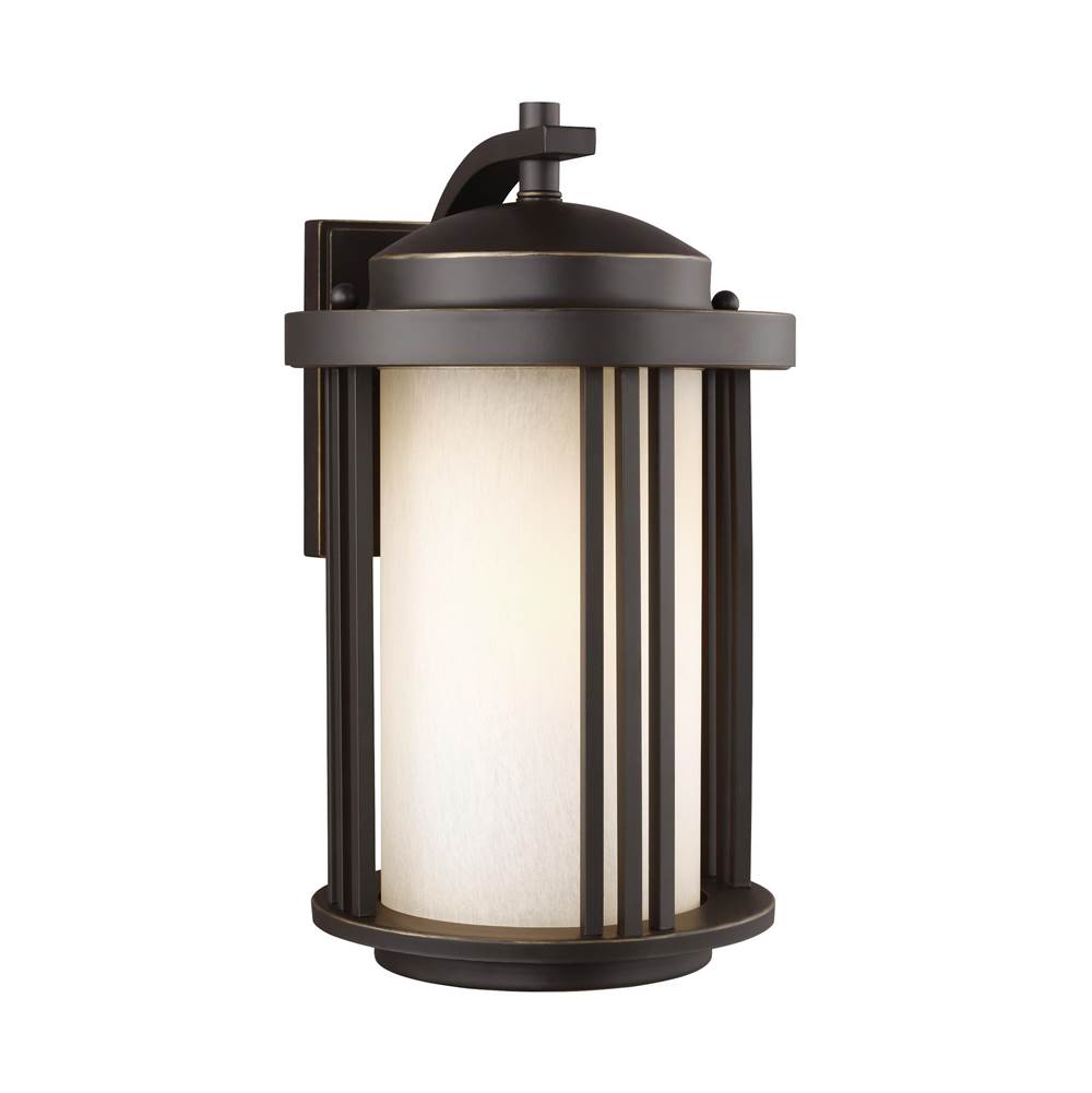 Generation Lighting Crowell Contemporary 1-Light Outdoor Exterior Medium Wall Lantern Sconce In Antique Bronze Finish With Creme Parchment Glass Shade