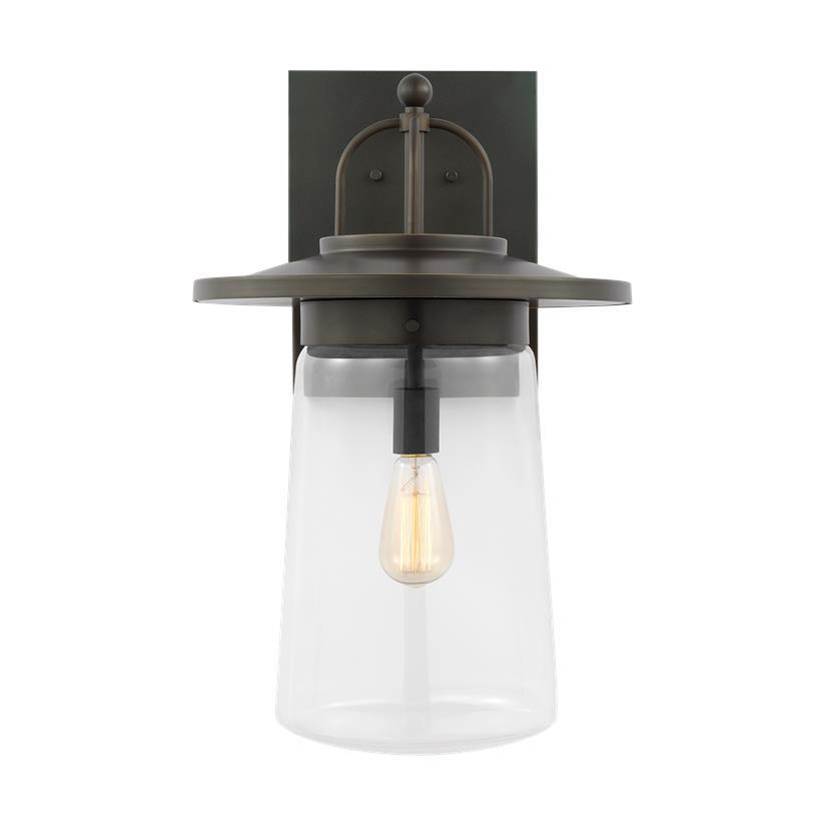 Generation Lighting Tybee Traditional 1-Light Outdoor Exterior Extra-Large Wall Lantern In Antique Bronze Finish With Clear Glass Shade