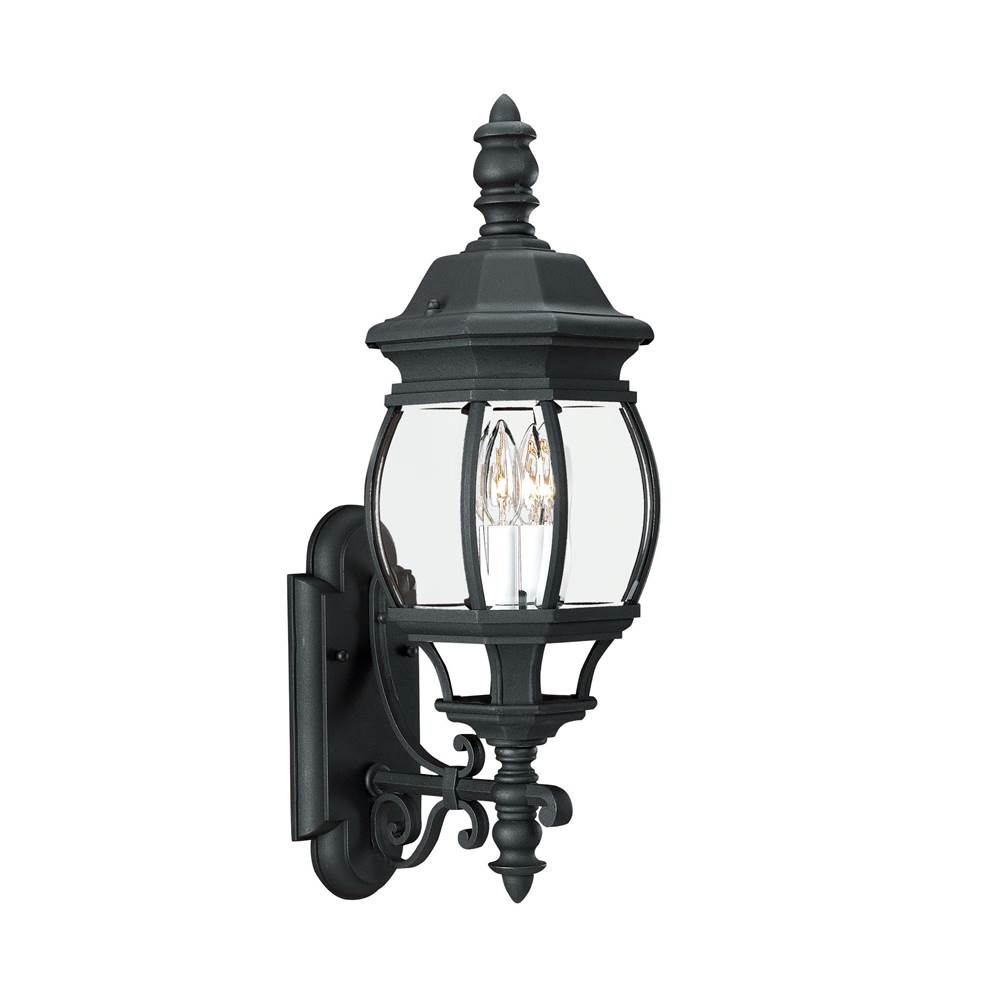 Generation Lighting Wynfield Traditional 2-Light Led Outdoor Exterior Wall Lantern Sconce In Black Finish With Clear Beveled Glass Panels