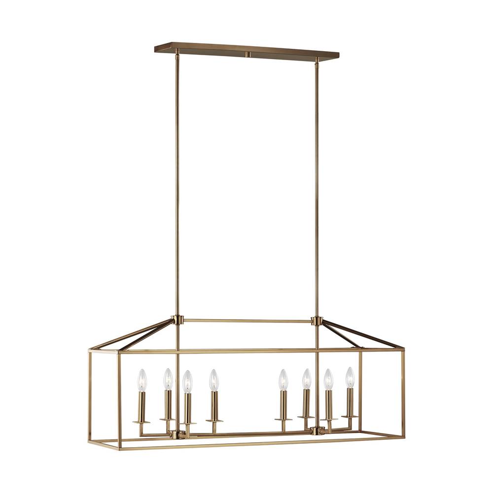 Generation Lighting Perryton Transitional 8-Light Indoor Dimmable Linear Ceiling Chandelier Pendant Light In Satin Brass Gold Finish