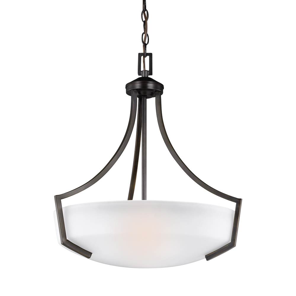 Generation Lighting Hanford Traditional 3-Light Indoor Dimmable Ceiling Pendant Hanging Chandelier Pendant Light In Bronze Finish With Satin Etched Glass Shade