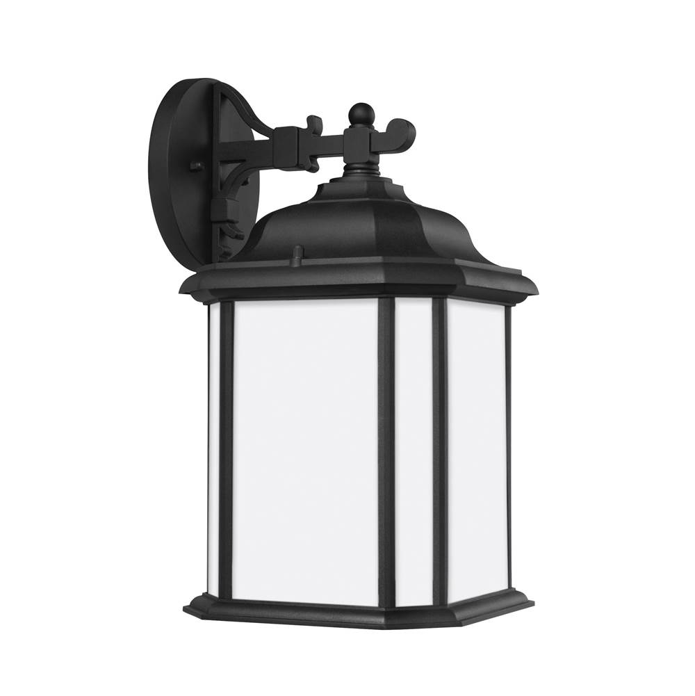 Generation Lighting Kent Traditional 1-Light Led Outdoor Exterior Large Wall Lantern Sconce In Black Finish With Satin Etched Glass Panels