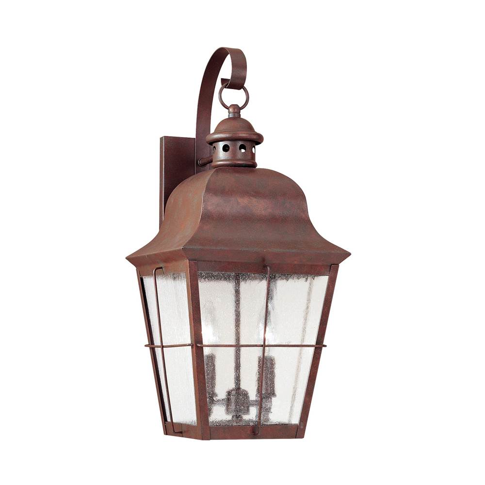 Generation Lighting Chatham Traditional 2-Light Led Outdoor Exterior Wall Lantern Sconce In Weathered Copper Finish With Clear Seeded Glass Panels