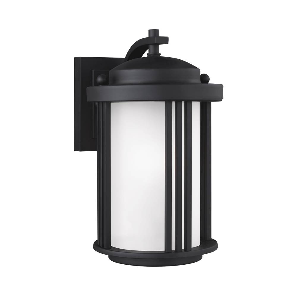 Generation Lighting Crowell Contemporary 1-Light Led Outdoor Exterior Small Wall Lantern Sconce In Black Finish With Satin Etched Glass Shade