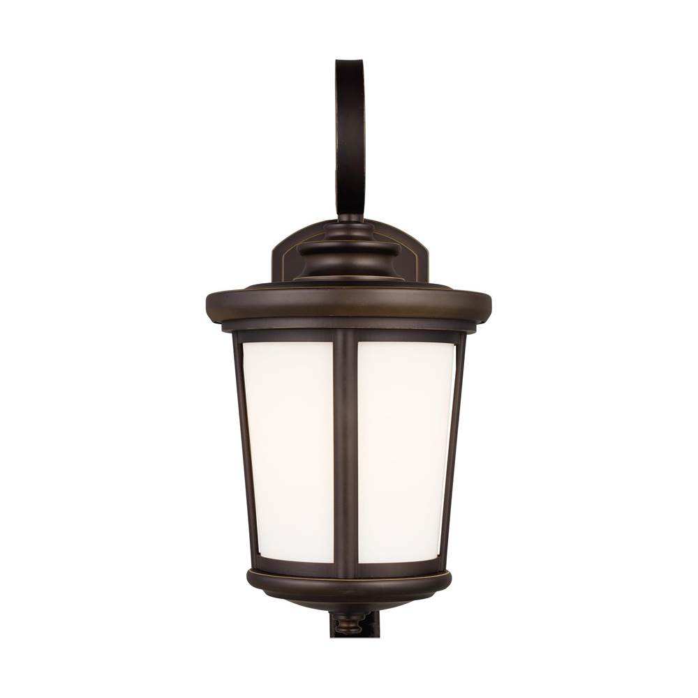Generation Lighting Eddington Modern 1-Light Outdoor Exterior Medium Wall Lantern Sconce In Antique Bronze Finish With Cased Opal Etched Glass Panel
