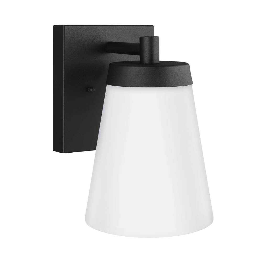 Generation Lighting Renville Transitional 1-Light Led Outdoor Exterior Large Wall Lantern Sconce In Black Finish With Satin Etched Glass Shade