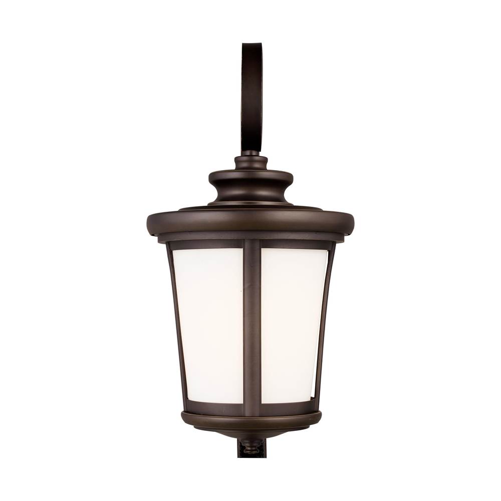 Generation Lighting Eddington Modern 1-Light Outdoor Exterior Large Wall Lantern Sconce In Antique Bronze Finish With Cased Opal Etched Glass Panel