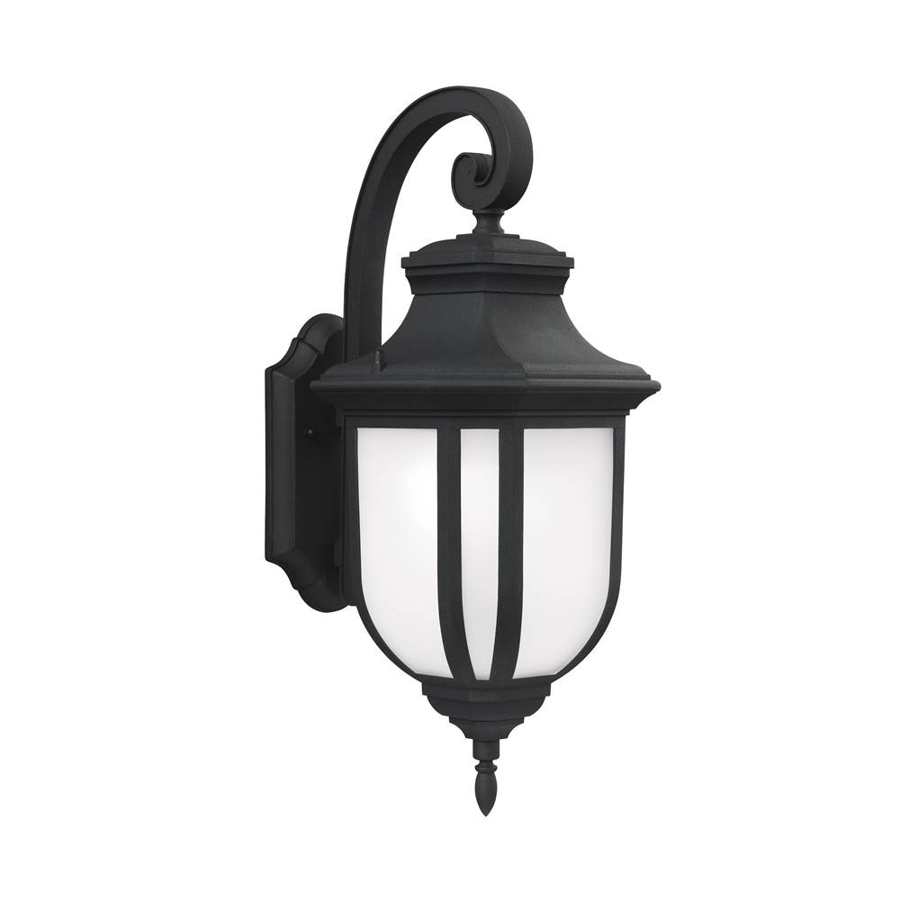 Generation Lighting Childress Traditional 1-Light Led Outdoor Exterior Large Wall Lantern Sconce In Black Finish With Satin Etched Glass Panels