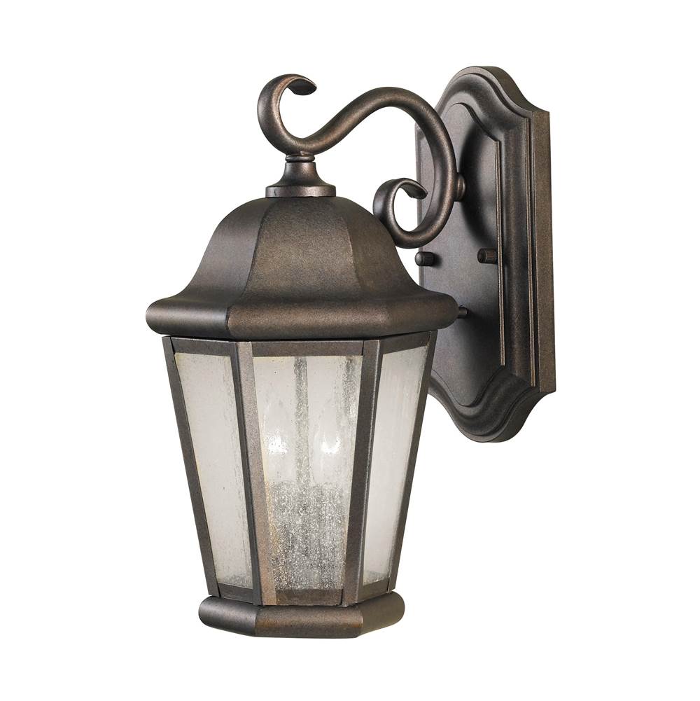 Generation Lighting Martinsville Traditional 2-Light Outdoor Exterior Medium Wall Lantern Sconce In Corinthian Bronze Finish With Clear Seeded Glass Shades