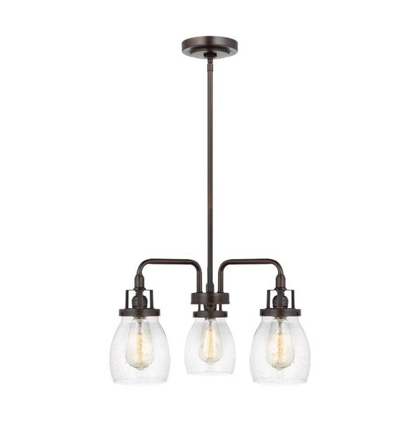 Generation Lighting Belton Transitional 3-Light Indoor Dimmable Ceiling Chandelier Pendant Light In Bronze Finish With Clear Seeded Glass Shades