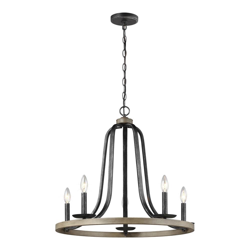 Generation Lighting Conal Traditional 5-Light Indoor Dimmable Candlestick Ceiling Chandelier Pendant Light In Stardust Weathered Grey And Distressed Oak Finish