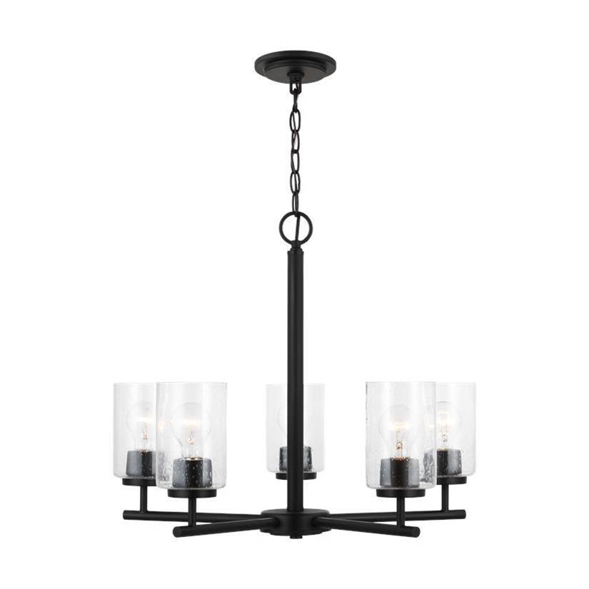 Generation Lighting Oslo Indoor Dimmable 5-Light Chandelier In A Midnight Black Finish With A Clear Seeded Glass Shade