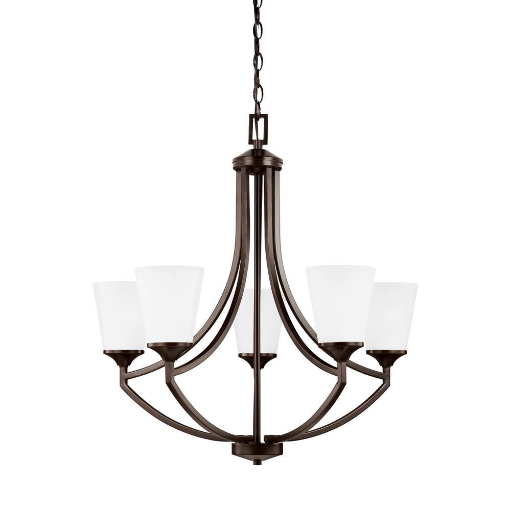 Generation Lighting Hanford Traditional 5-Light Indoor Dimmable Ceiling Chandelier Pendant Light In Bronze Finish With Satin Etched Glass Shades