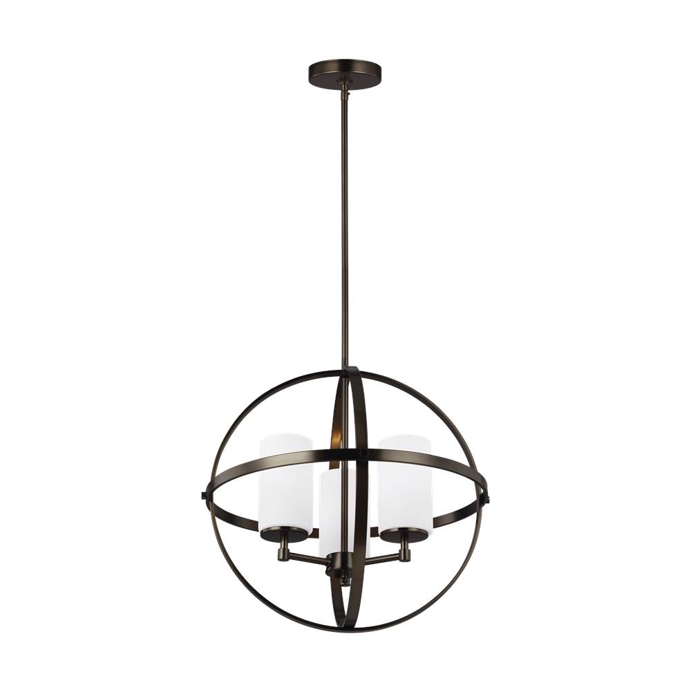 Generation Lighting Alturas Contemporary 3-Light Indoor Dimmable Ceiling Chandelier Pendant Light In Brushed Oil Rubbed Bronze Finish W/Etched White Inside Glass Shades