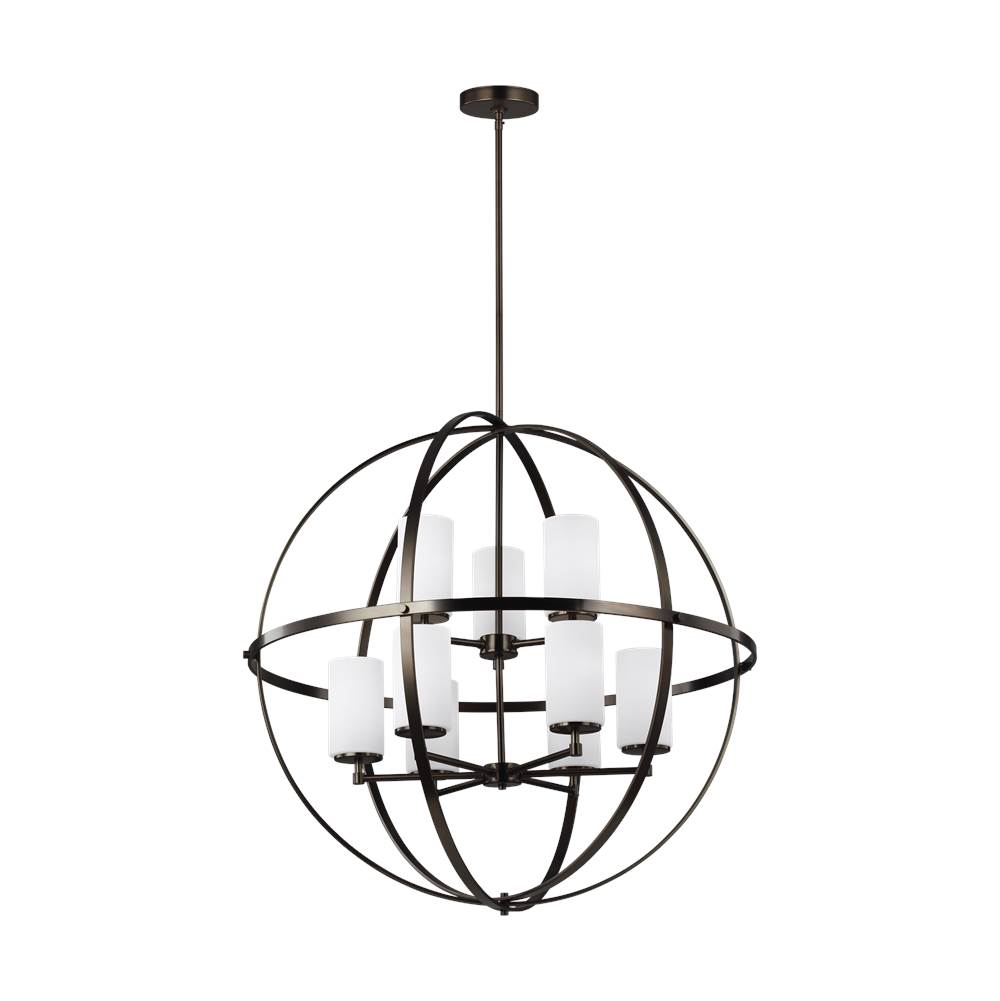 Generation Lighting Alturas Contemporary 9-Light Indoor Dimmable Ceiling Chandelier Pendant Light In Brushed Oil Rubbed Bronze Finish W/Etched White Inside Glass Shades
