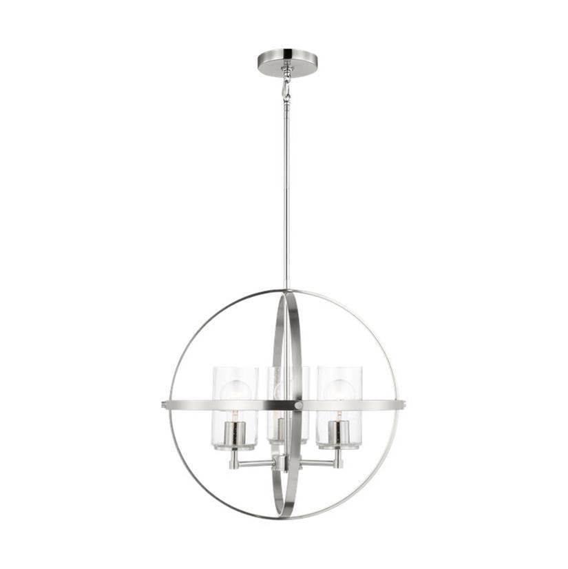 Generation Lighting Alturas Indoor Dimmable 3-Light Single Tier Chandelier In Brushed Nickel With Spherical Steel Frame And Cylindrical Clear Seeded Glass Shades