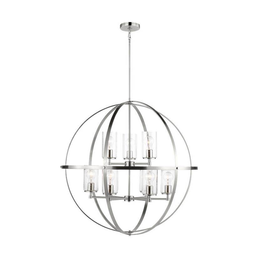Generation Lighting Alturas Indoor Dimmable 9-Light Multi-Tier Chandelier In Brushed Nickel Finish W/Spherical Steel Frame And Cylindrical Clear Seeded Glass Shades