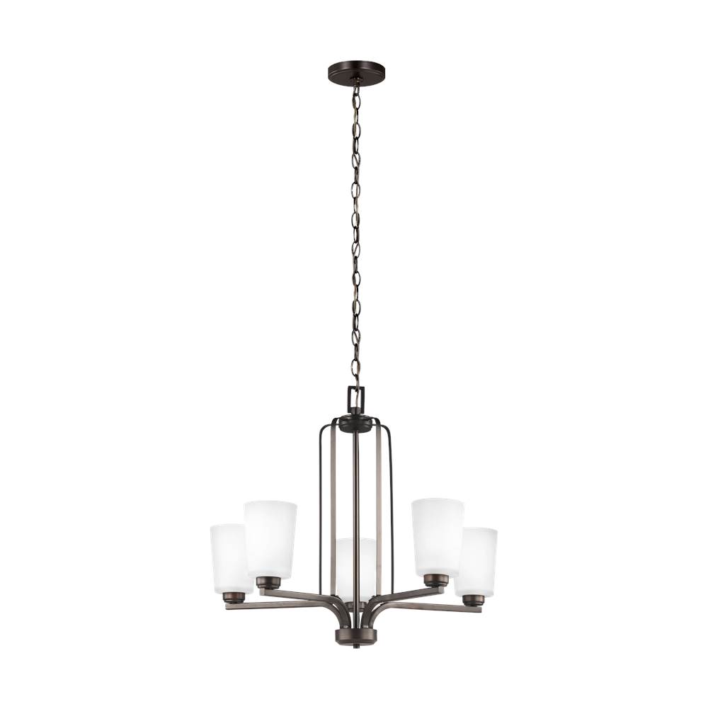 Generation Lighting Franport Transitional 5-Light Indoor Dimmable Ceiling Chandelier Pendant Light In Bronze Finish With Undefined Glass Shades