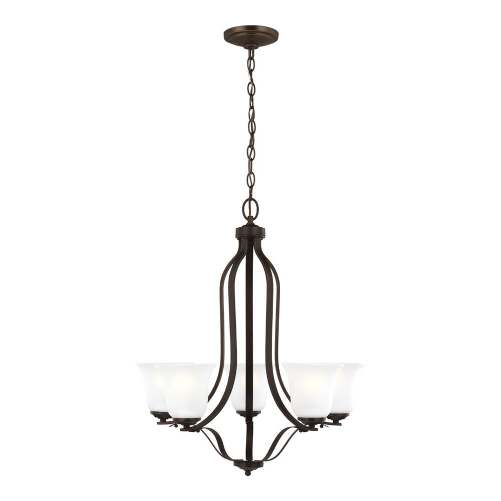 Generation Lighting Emmons Traditional 5-Light Indoor Dimmable Ceiling Chandelier Pendant Light In Bronze Finish With Satin Etched Glass Shades