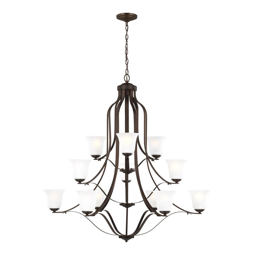 Generation Lighting Emmons Traditional 12-Light Led Indoor Dimmable Ceiling Chandelier Pendant Light In Bronze Finish With Satin Etched Glass Shades