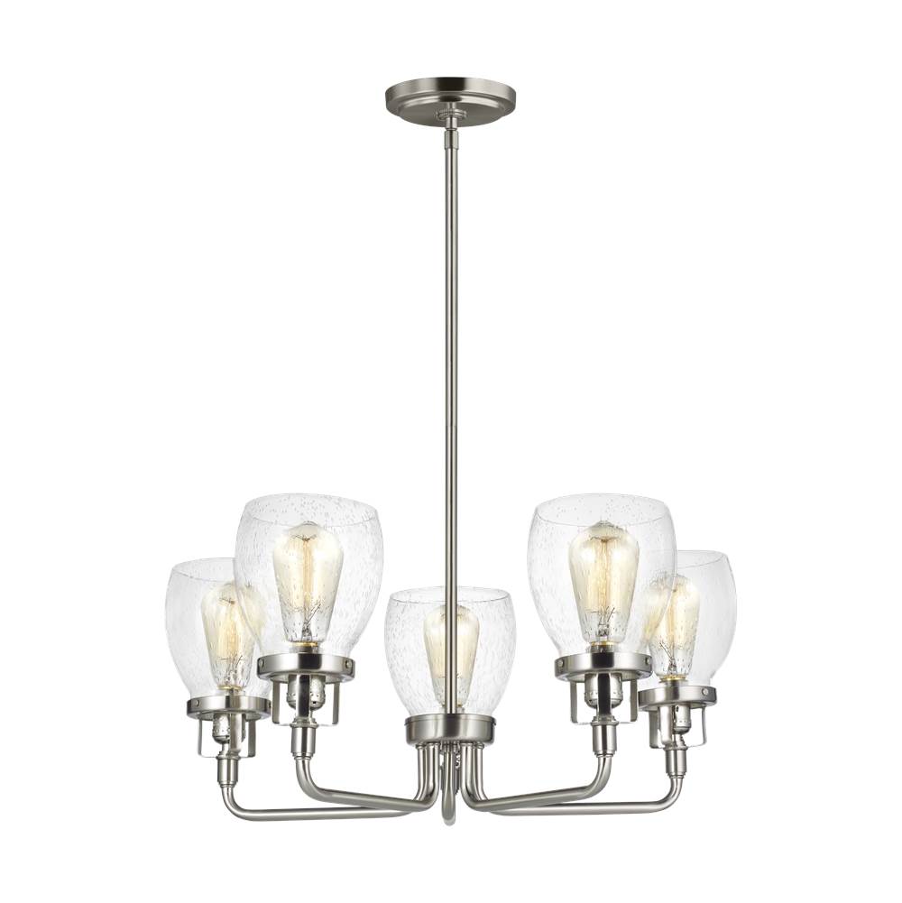 Generation Lighting Belton Transitional 5-Light Indoor Dimmable Ceiling Up Chandelier Pendant Light In Brushed Nickel Silver Finish With Clear Seeded Glass Shades
