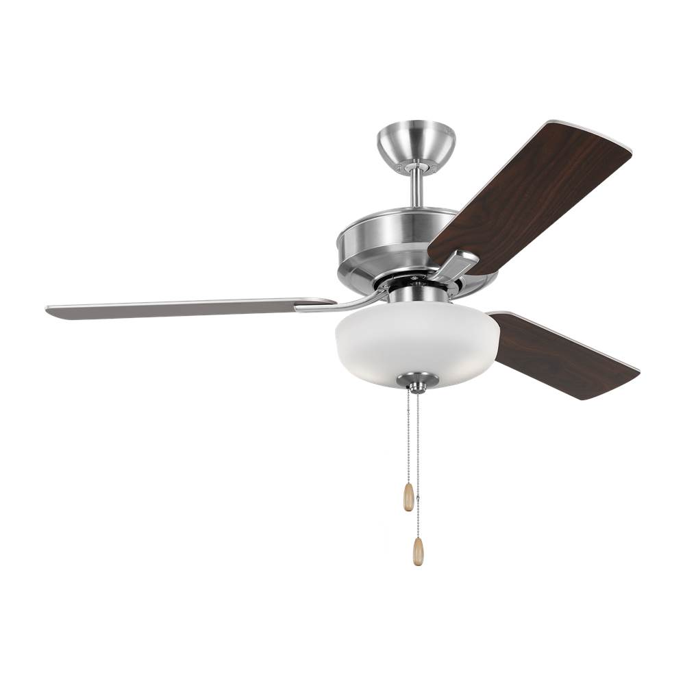 Generation Lighting Linden 48'' traditional dimmable LED indoor brushed steel silver ceiling fan with light kit and reversible motor
