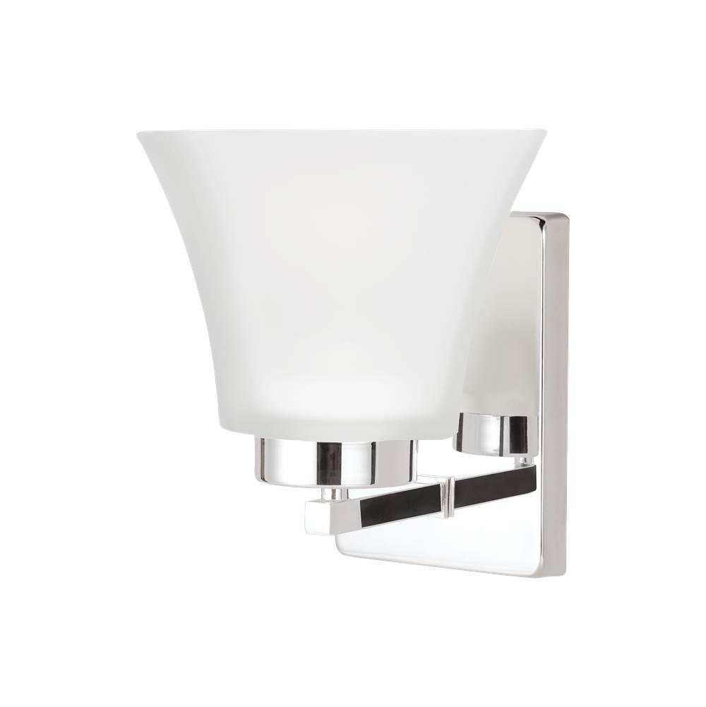 Generation Lighting Bayfield Contemporary 1-Light Indoor Dimmable Bath Vanity Wall Sconce In Chrome Silver Finish With Satin Etched Glass Shade