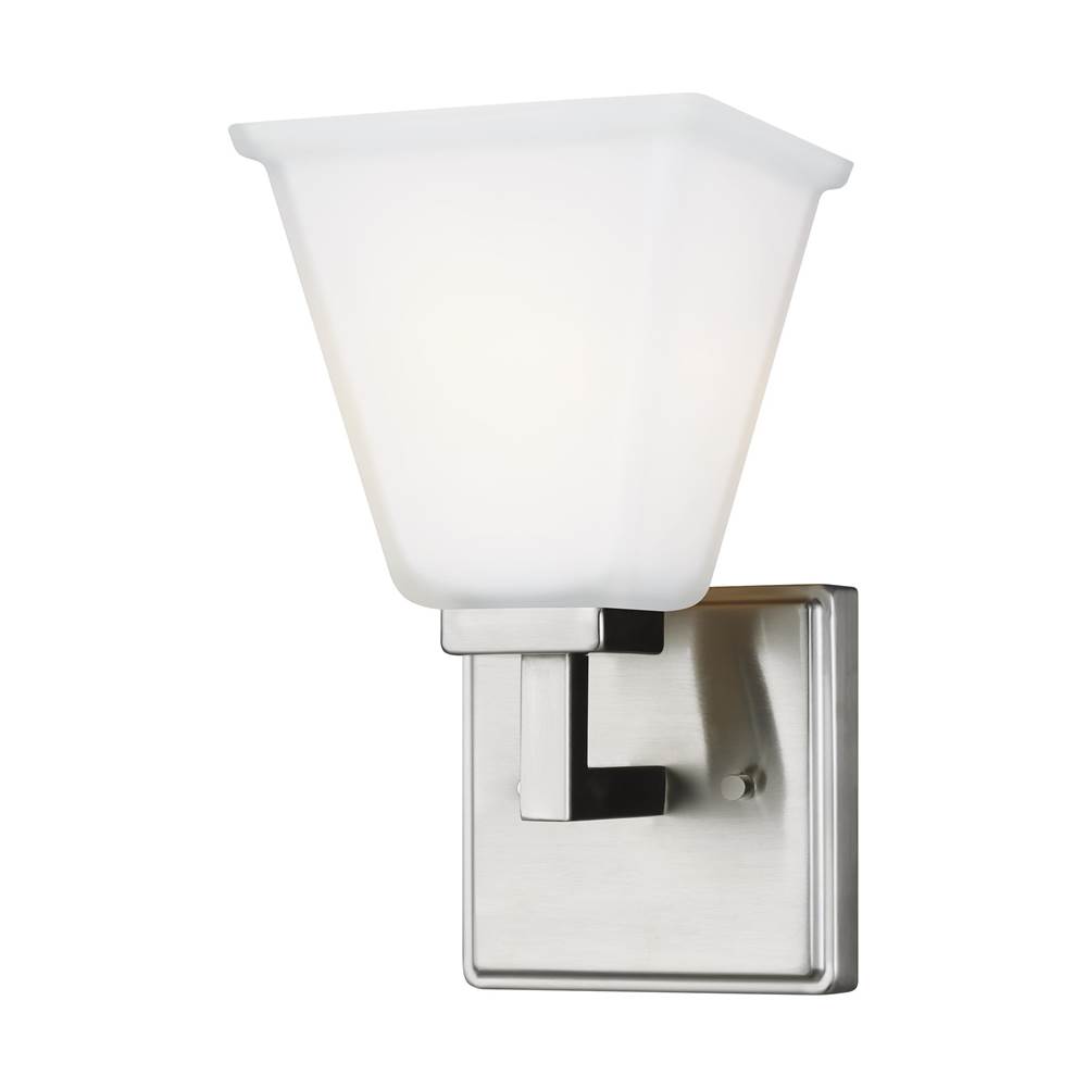 Generation Lighting Ellis Harper Classic 1-Light Indoor Dimmable Bath Vanity Wall Sconce In Brushed Nickel Silver Finish With Etched White Inside Glass Shade