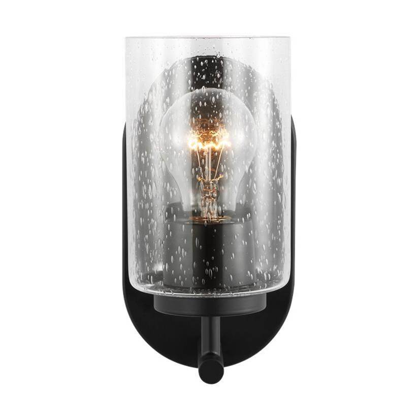 Generation Lighting Oslo Dimmable 1-Light Wall Bath Sconce In A Midnight Black Finish With Clear Seeded Glass Shade