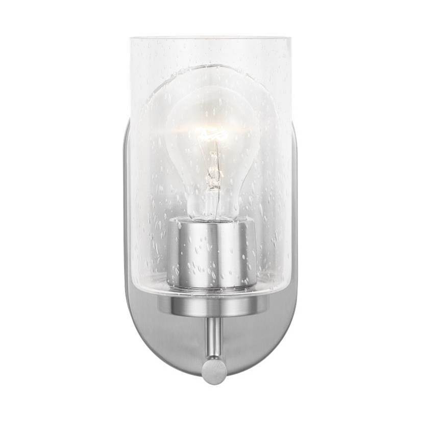 Generation Lighting Oslo Dimmable 1-Light Wall Bath Sconce In A Brushed Nickel Finish With Clear Seeded Glass Shade
