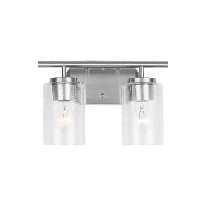 Generation Lighting Oslo Dimmable 2-Light Wall Bath Sconce In A Brushed Nickel Finish With Clear Seeded Glass Shade