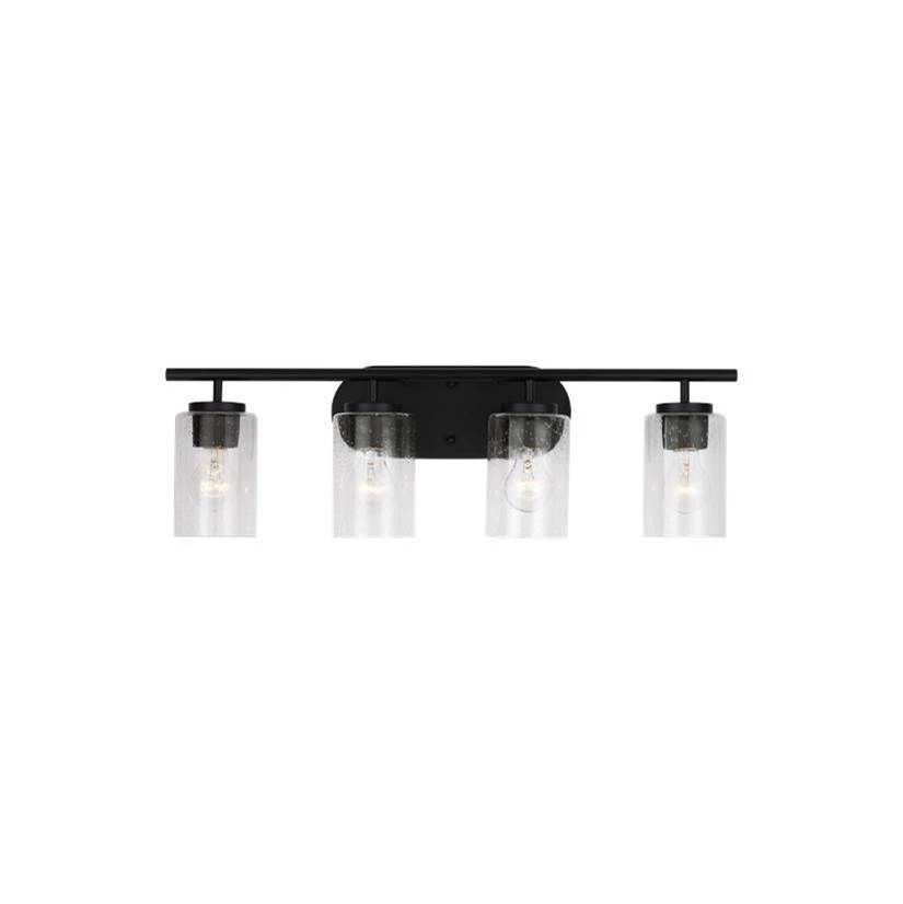 Generation Lighting Oslo Dimmable 4-Light Wall Bath Sconce In A Midnight Black Finish With Clear Seeded Glass Shade