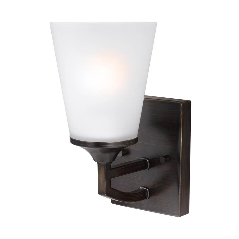 Generation Lighting Hanford Traditional 1-Light Indoor Dimmable Bath Vanity Wall Sconce In Bronze Finish With Satin Etched Glass Shade