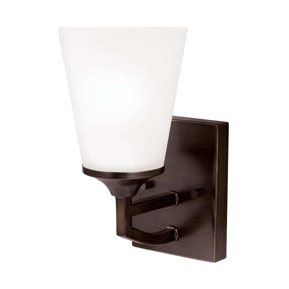 Generation Lighting Hanford Traditional 1-Light Led Indoor Dimmable Bath Vanity Wall Sconce In Bronze Finish With Satin Etched Glass Shade