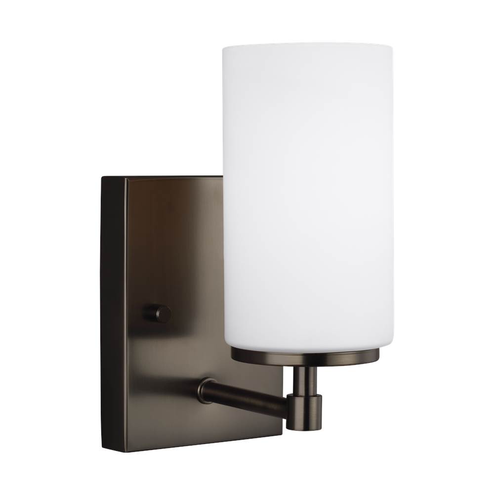 Generation Lighting Alturas Contemporary 1-Light Led Indoor Dimmable Bath Vanity Wall Sconce In Brushed Oil Rubbed Bronze Finish With Etched White Inside Glass Shade