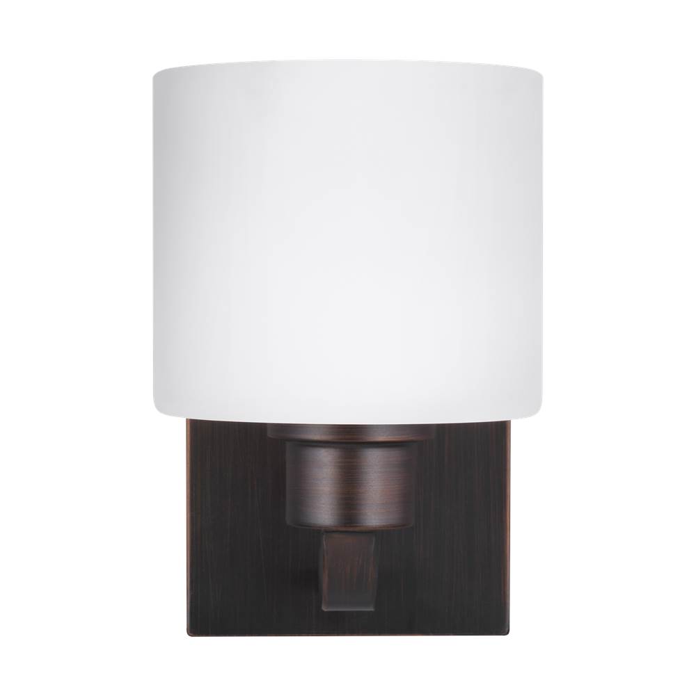 Generation Lighting Canfield Modern 1-Light Indoor Dimmable Bath Vanity Wall Sconce In Bronze Finish With Etched White Inside Glass Shade