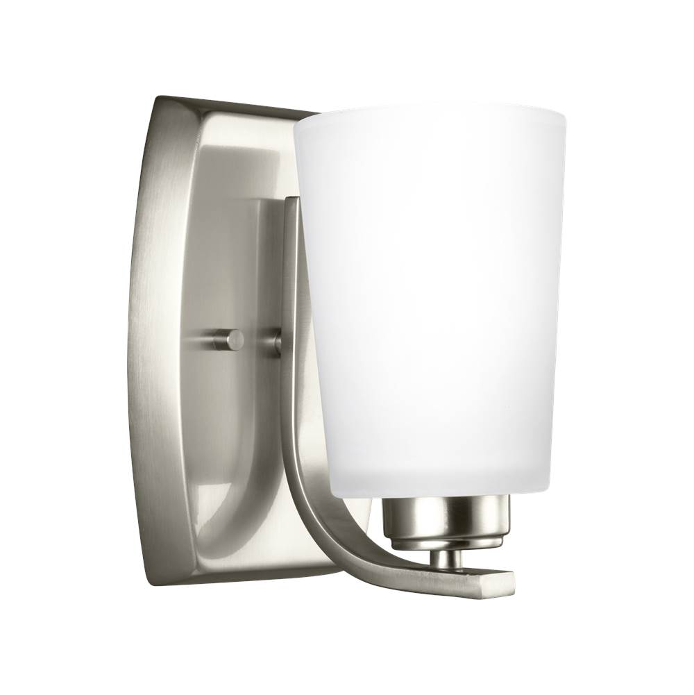 Generation Lighting Franport Transitional 1-Light Indoor Dimmable Bath Vanity Wall Sconce In Brushed Nickel Silver Finish With Etched White Glass Shade