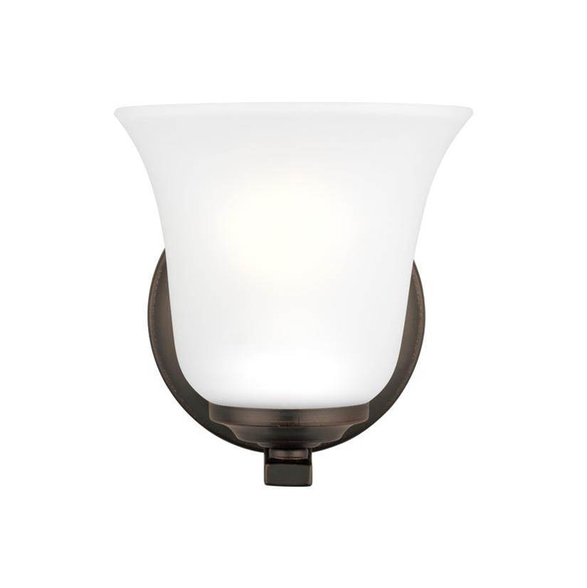 Generation Lighting Emmons Traditional 1-Light Led Indoor Dimmable Bath Vanity Wall Sconce In Bronze Finish With Satin Etched Glass Shade