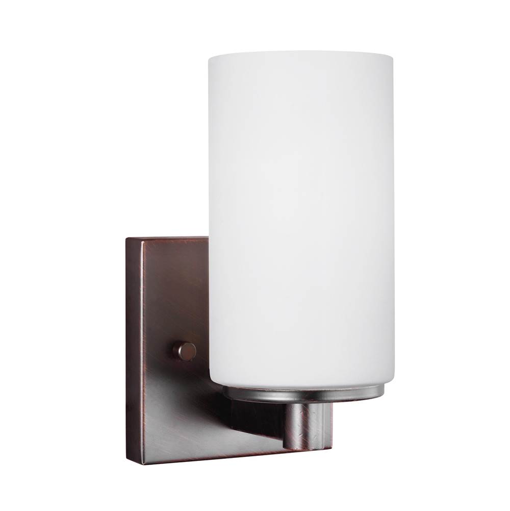 Generation Lighting Hettinger Transitional 1-Light Led Indoor Dimmable Bath Vanity Wall Sconce In Bronze Finish With Etched White Inside Glass Shade