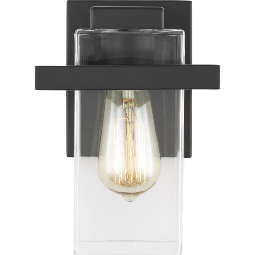 Generation Lighting Mitte Transitional 1-Light Indoor Dimmable Bath Vanity Wall Sconce In Midnight Black Finish With Clear Glass Shade